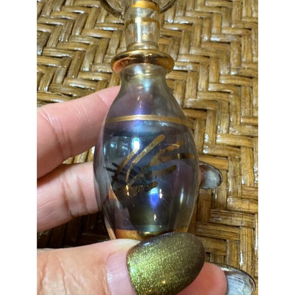 Vintage Egyptian Hand-Blown Blue Glass Perfume Bottle With Gold Accents - Picture 6 of 10
